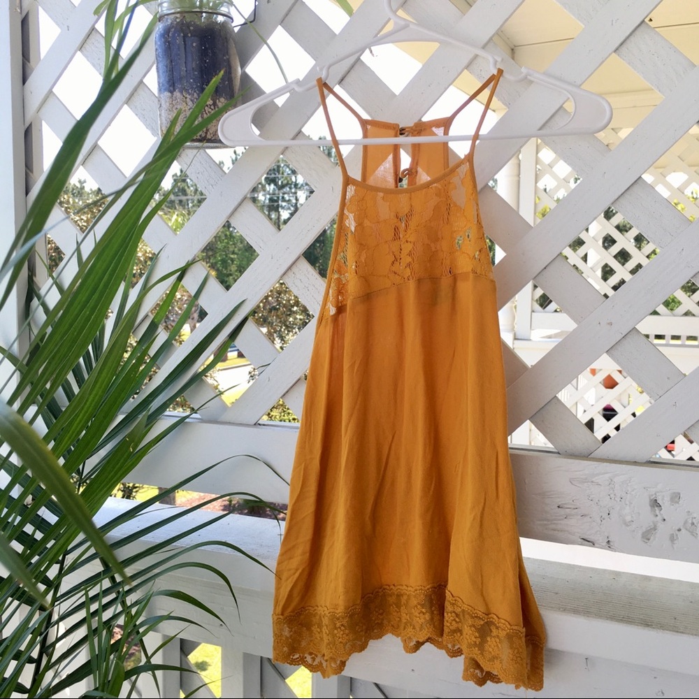 Mustard halter top with lace detailing